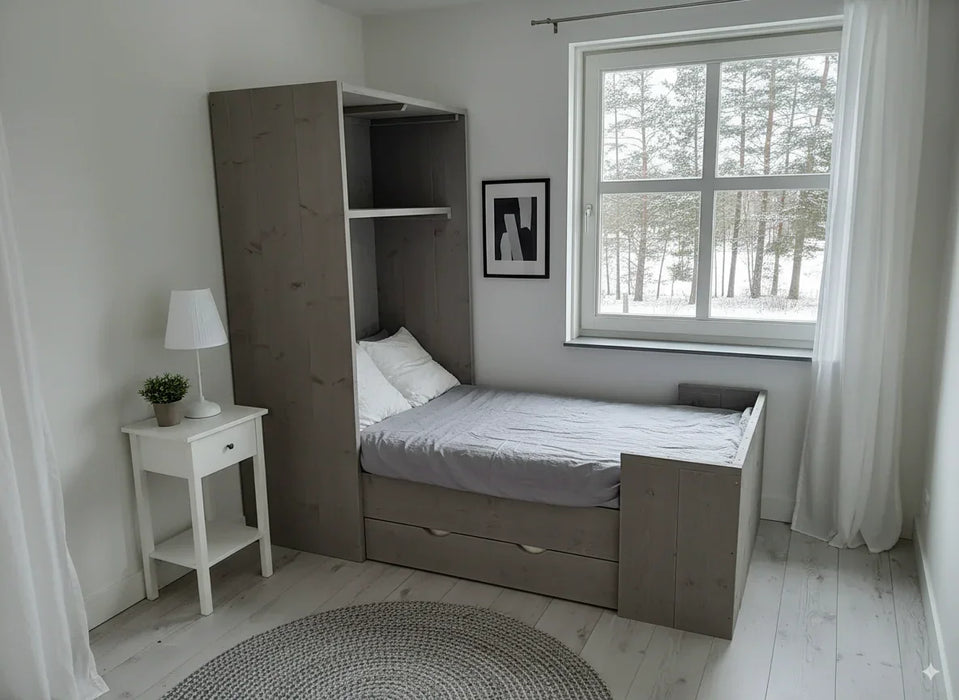 Steigerhouten bed met kast