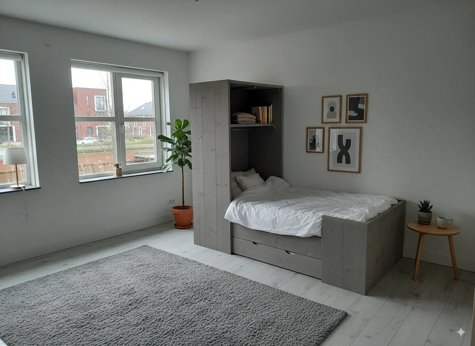Steigerhouten bed met kast